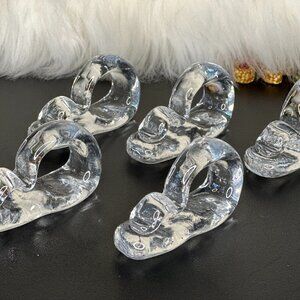 Vintage Art Deco Clear Crystal Glass Table Napkin Rings Holder Cuff Band